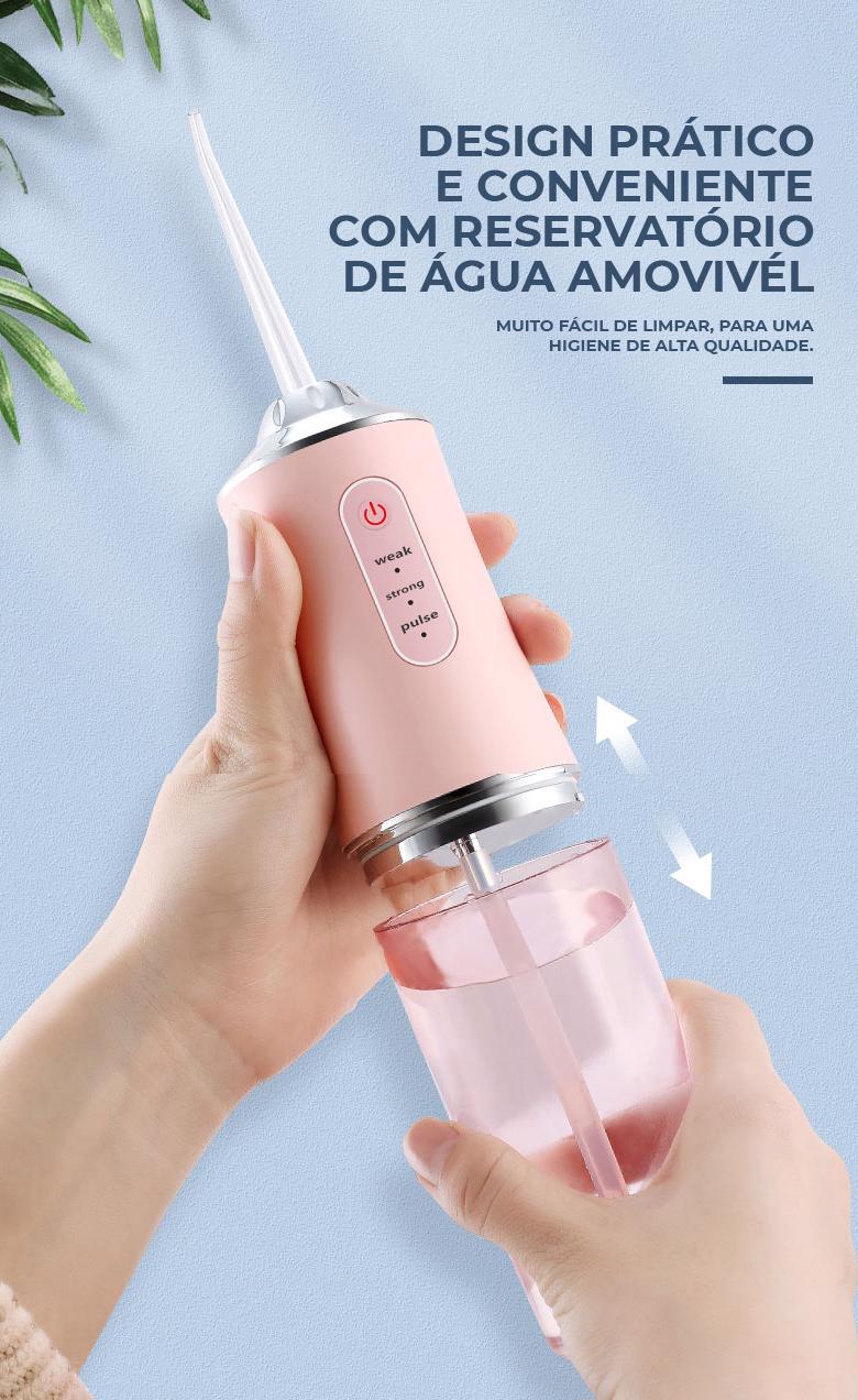 Irrigador Dental Elétrico Portátil Remova resíduos de alimentos que a escova não consegue, evitando mau hálito, gengivite, placa bacterianas, cáries, entre outros problemas dentais