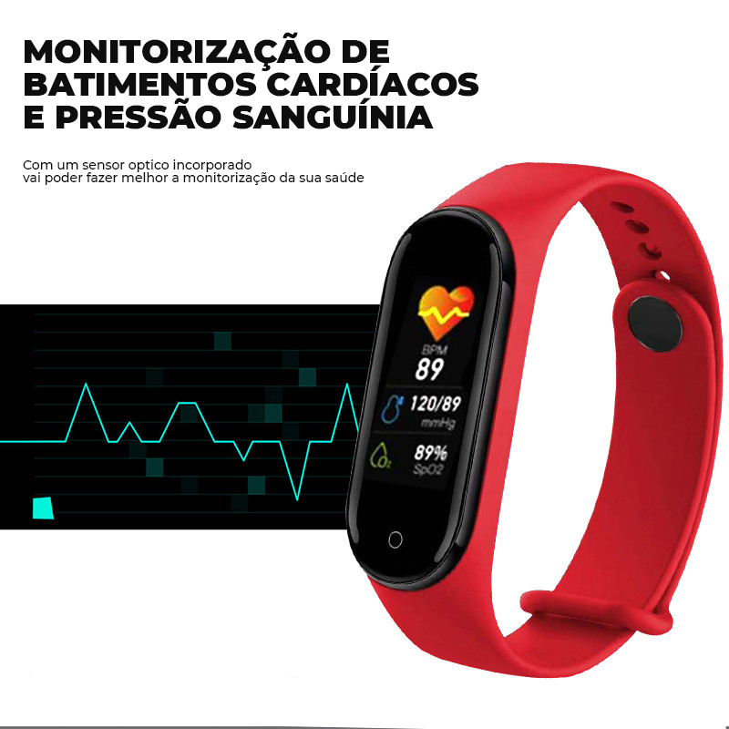 Bracelete Relógio M5 com Bluetooth à prova de água, tenha todas as funcionalidades do seu Smartphone - Android ou IPhone no seu pulso.