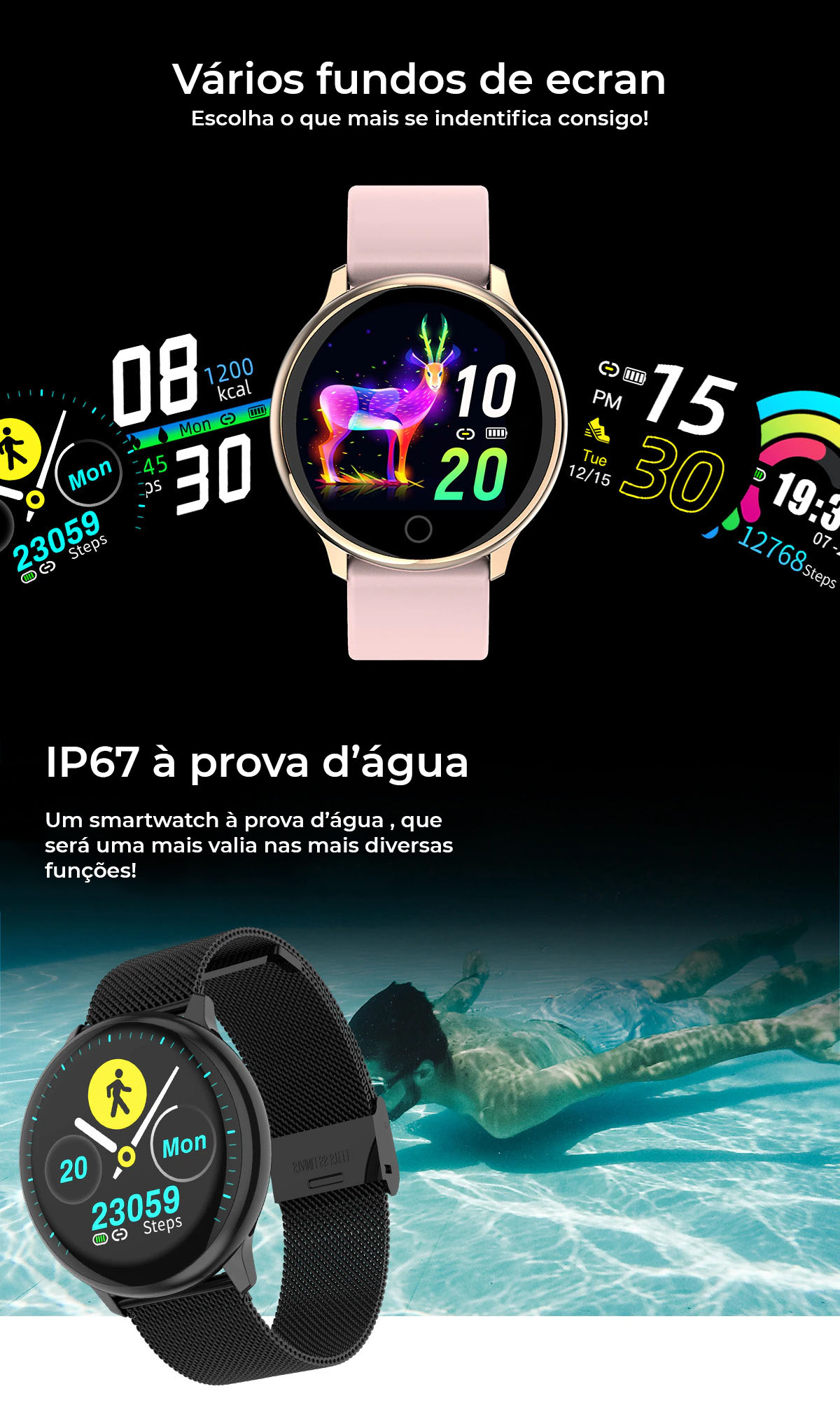 Relógio Smartwatch Q16 com Bluetooth à prova de água, tenha todas as funcionalidades do seu Smartphone - Android ou IPhone no seu pulso