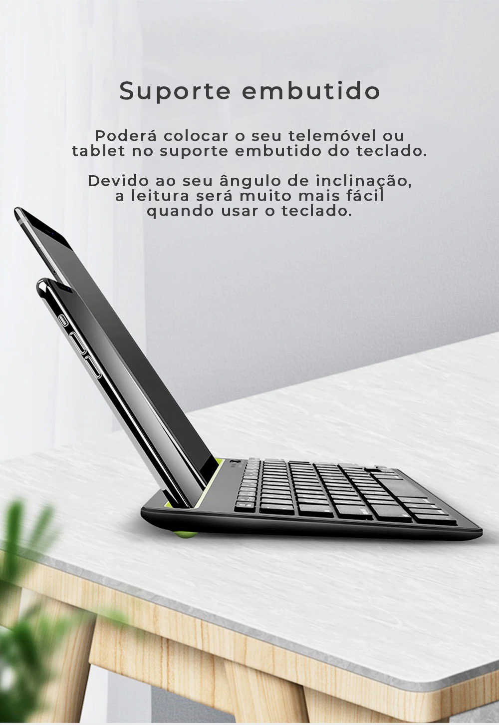 Facilite a sua escrita com o fantástico Teclado bluetooth sem fios adequado para conectar dispositivos como smartphones, tablets e TVs.