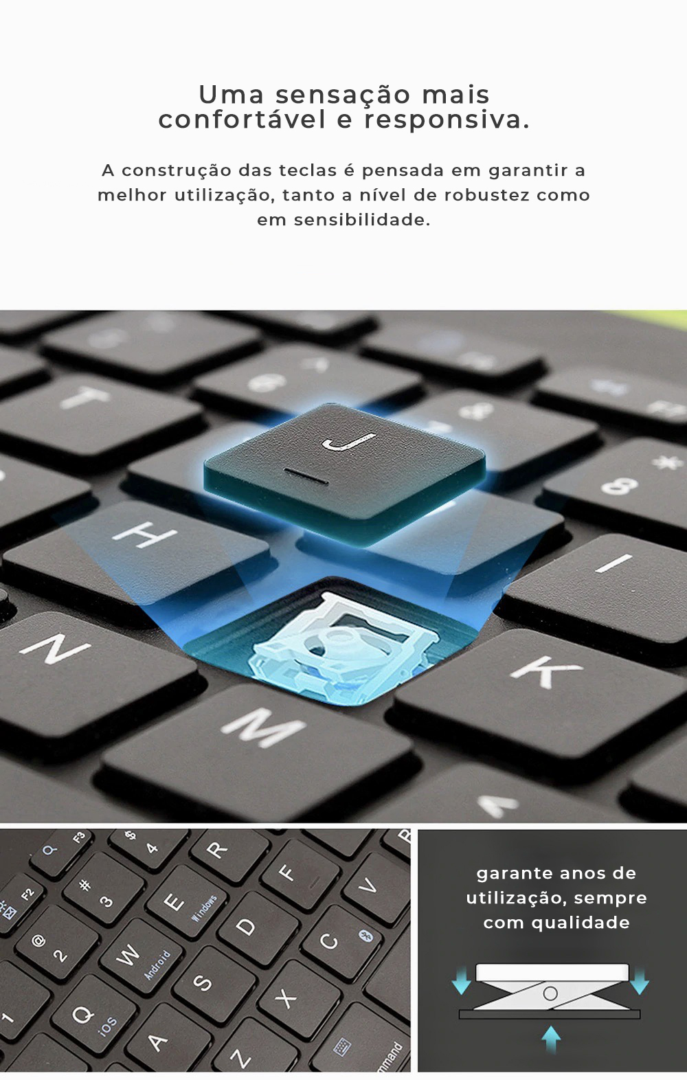 Facilite a sua escrita com o fantástico Teclado bluetooth sem fios adequado para conectar dispositivos como smartphones, tablets e TVs.